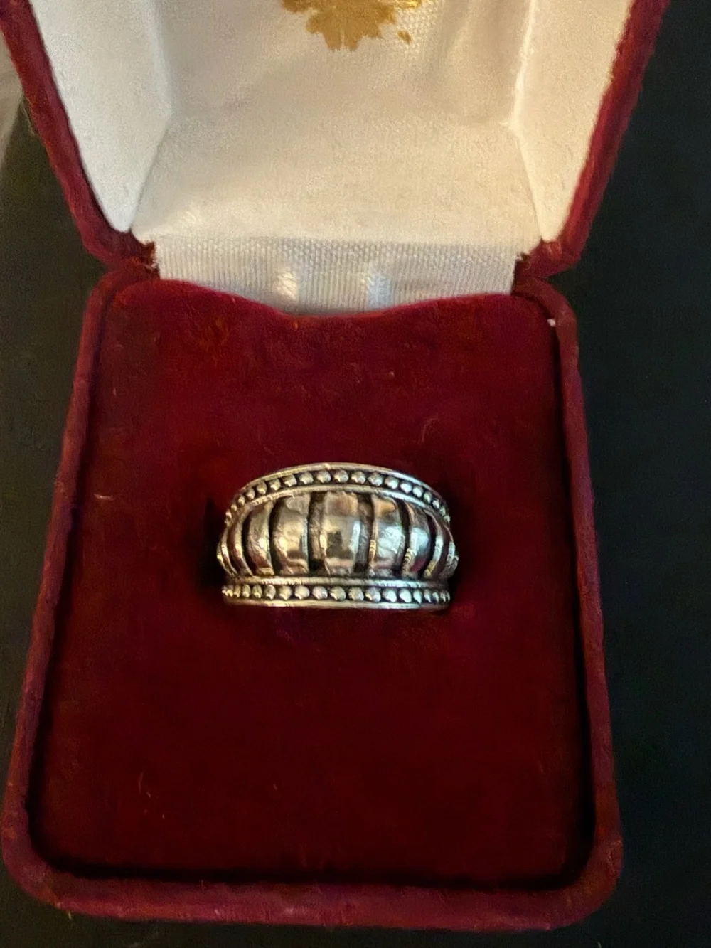 Adjustable Silver Textured Dome Ring w/ Bubble Enhancements